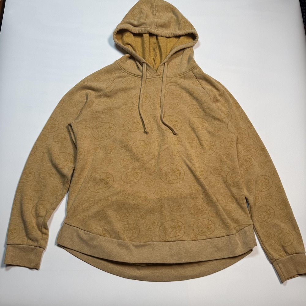 Buc-ee's Hoodie Mens Large Beige All Over Logo Pullover Fleece Raglan Top